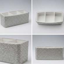 1pc Multifunctional Storage Box, Luxury Sparkling Rhinestone Makeup Brush Holder, Vanity, Bathroom, Office Desk Organizer, Holiday Gift - Silver - View 9