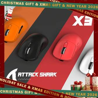 ATTACK SHARK X3 49g SUPERLIGHT Mouse, PixArt PAW3395 Gaming Sensor, BT/2.4G Wireless/Wired Gaming Mouse, 6 Adjustable DPI Up To 26000, 200 Hrs Battery, Office Mice For Win11/PS/