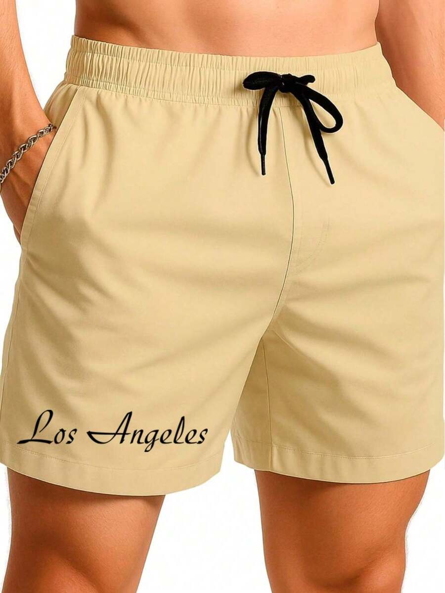 Men's Beach Shorts In Tactel Fabric "LOS ANGELES" - Quick-Drying, Comfortable Summer Shorts - Preppy Style - 卡其色 - 查看 1