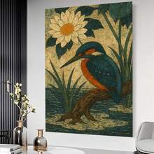 Framed 1pc Vibrant Kingfisher & Water Lily Canvas Wall Art - Retro Decorative Print, Elegant Home Decor, Ready-To-Hang For Living Room & Bedroom - Framed - 查看 6