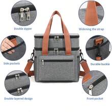 Cooler Bag, Picnic Bag, Insulated Bag, Lunch Bag For On The Go, Double-Decker Thermal Bag For Men And Women, Foldable Insulated Lunch Bag, Portable Lunch Box, Reusable Lunch Box For Men And Women With Shoulder Strap, Lunch Bag With Powerful Cooling Performance. Waterproof, Foldable Cooler Bag For School/Work/Outdoors - 黑色 - 查看 5