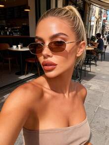 1 Pair Women's Polygonal Minimalist Metal Frame Fashion Glasses, Retro - Multicolor - View 3