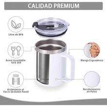 Volhoply - Taza de café con asa de acero inoxidable y aislamiento hermético, con tapa corrediza y popote, mantiene el frío y el caliente, tazas de campamento, 2 piezas, 355 ml, blanco - Violeta Verde - Ver 11