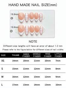 Bộ 10 móng giả thủ công hoàn toàn, kiểu dáng ngắn hình hạnh nhân, có thể dán lên móng, mang phong cách cổ điển, thời trang và tối giản. Chúng được sơn thủ công màu trắng ở đầu móng và họa tiết da rắn, tạo nên bộ móng giả nghệ thuật tối giản hoàn chỉnh, phù hợp cho phụ nữ và các bạn gái sử dụng hàng ngày, kèm theo một bộ dụng cụ làm móng. Móng giả thủ công, có thể dán lên móng. - Nhiều màu - Xem 6