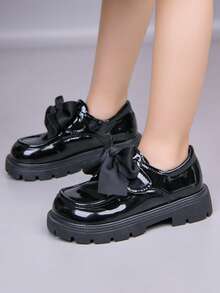 Girls' Patent Leather Princess Shoes, Soft Bottom English Style Student Shoes, Spring/Autumn Children Shoes, Little Girls' Loafers - Black - View 7