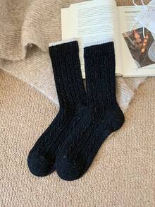 1/2/3/5 双装美利奴羊毛袜，冬季保暖袜，撞色女士中长袜，秋冬季加厚袜