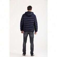 Lightweight Men's Puffer Jacket – Hooded Cotton-Padded Zipper Coat For Winter Cold Weather, Comfortable Travel Outerwear & Christmas Gift Option - Xanh đậm - Xem 3