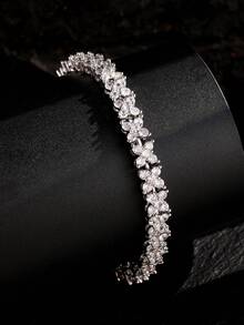 rakol 1 chiếc vòng tay tennis Cubic Zirconia sáng bóng màu bạc, thiết kế mỏng phù hợp cho phụ nữ đeo hàng ngày - Vòng đeo tay - Xem 5