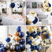 Flow.Month 60pcs Balloon Set - 10-Inch Deep Blue, Gold Metallic, White Latex Balloons And Foil Confetti Balloons, Suitable For Weddings And Birthday Parties - Multicolor - View 3