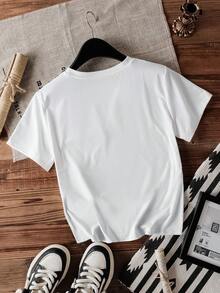 Casual Versatile Minimalist Solid Color Crew Neck Short Sleeve T-Shirt - White - View 2