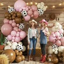 137pcs Cowgirl Balloon Arch Garland Kit, Dusty Pink Light Pink Brown Sand White Balloons With Cow Print Balloons For Western Baby Shower Farm Cowboy Birthday First Rodeo Party Decorations - Multicolor - View 6