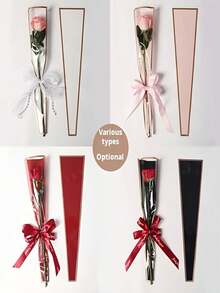 50 个防水塑料玫瑰包装袋 | 婚礼和派对单枝花束包装袋 | 玫瑰包装袋（白色、粉色、红色、黑色）。 - 彩色 - 查看 4