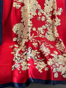 1pc Women's Silky Floral Print Long Scarf - Red - View 3