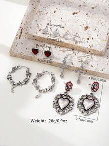 6 Pairs Gothic Star Rhinestone Cross Skull Hollow Thorn Interlocking Circle Star Brooch Set, Fashionable Creative Party Accessories - Multicolor - View 9