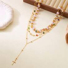 Collar con colgante de corazón vintage, elegante collar con cadena de perlas de imitación en capas, joyería de moda de nicho para uso diario de mujer, decoración de primavera y otoño, regalos de San Valentín, clásico y elegante,  de , alta tasa de recompra. - oro - Ver 4