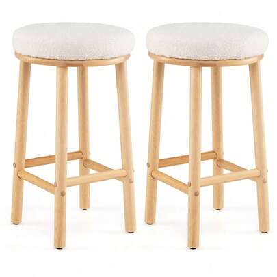27" Bar Stools Set Of 2 Upholstered Barstools With Boucle Fabric Seats Footrests