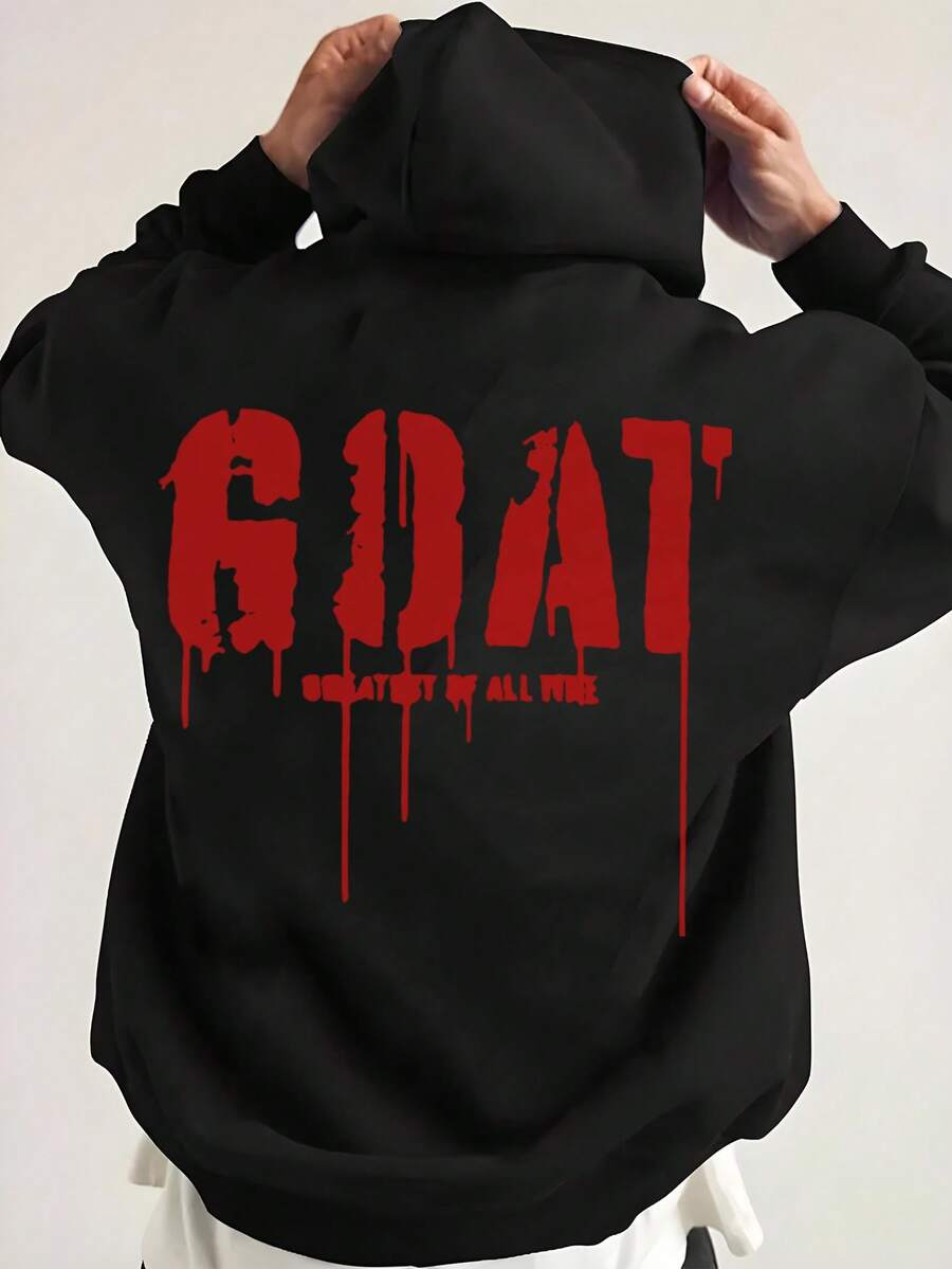 484g/m², Sudadera con Capucha para Hombre de Mezcla de Poliéster y Algodón al 50%, Cómoda y Cálida, Sudadera con Capucha de Estilo Gótico Pesado 'GOAT' para Hombre - Sudadera Negra/Roja con Estampado de Gota de Sangre en la Espalda, Cómoda Sudadera de Invierno, Suéter Casual Cálido para Otoño e Invierno, Lavable a Máquina (Inspirado en el 'Alfa' Griego), Adecuado para Principios de Primavera, Otoño e Invierno, Cómodo/Cálido, Impresión de Alta Calidad, Puede Usarse en Capas o Solo, Casual Versátil, Disponibles en Múltiples Tallas: S-XXXL - Negro - Ver 1