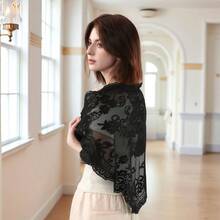 2pcs Embroidered Triangular Headscarf Bridal Veil Catholic Church Veil Lace Floral Scarf Communion Chapel Veil - Black - View 5