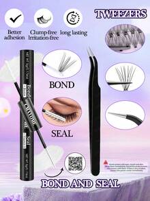 280pcs D-Curl Eyelash Curler, 9-16mm Single Lash Curler 10D-20D-30D, DIY Eyelash Curler With Thin & Thick Handle, Eyelash Curler Set With Applicator, Eyelash Glue And Sealer - Purple - View 8