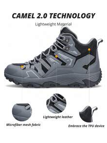 CAMEL CROWN 男士高帮防水徒步靴，轻便背包徒步鞋 - 灰色 - 查看 2