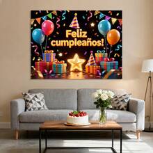 1 Set Feliz Cumpleaños Decoración de pared para fiesta, pancarta colgante de tela - Multicolor - Ver 9