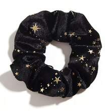 Velvet Gold Star Hair Scrunchies, Flocked Gold Star Velvet Scrunchies, Autumn/Winter, Large Coil Hair Ties, Hair Accessories For Women ,Scrunchy Hair Ties