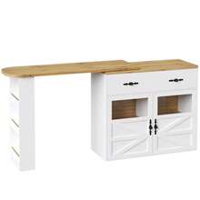 Extendable Bar Table With Storage (138-204*39*104cm), 360° Rotating Dining Bar, Modern Movable Bar Table, High Table Kitchen Island Bistro Table, Sideboard Cabinet With Shelves, White - White - View 8