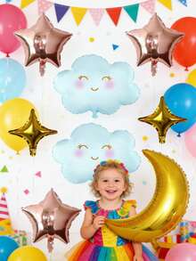 Set de 10 globos de cumpleaños con diseños de luna, nube y estrella de lámina metálica para decoración de baby shower, revelación de género, cumpleaños y bodas