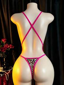 Sexy Leopard Print Lingerie Set, Three-Piece Design, Women's Sexy Lingerie Set, Carnival - Hot Pink - View 2