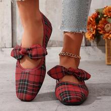 New Women Flat Slip-On Shoes, Plaid Bow Floral Design, Casual Breathable Low-Top Loafers