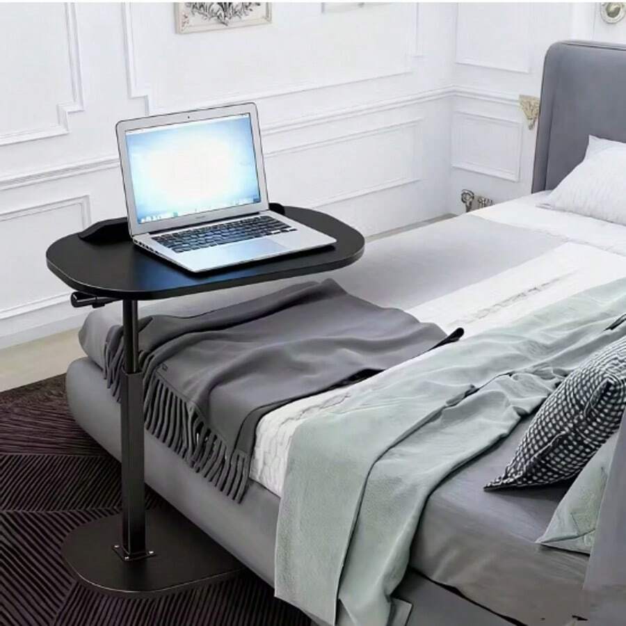 Modern And Fashionable C-Shaped Side Table - Elegant Walnut Wood Veneer, Sturdy Metal Base, Space-Saving Design, Suitable For Sofas And Bedside, Easy To Assemble, Multi-Functional Mobile Footstool, Living Room Sofa Table, Contemporary Furniture, Sofa Side Table - 黑色 - 查看 1