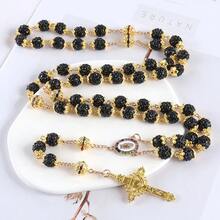 2025New Vintage católico 10mm 59 cuentas de diamantes de imitación de cristal collar cruzado - Z0020-K - Ver 5