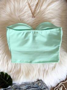 ELLIE Women's Strapless Cropped Top With Button Details - 薄荷綠 - 查看 4