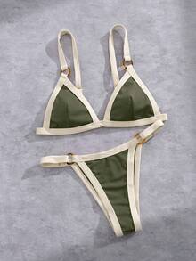 Bộ bikini gợi cảm phối màu dành cho nữ, thích hợp mặc đi biển mùa hè. - xanh quân đội - Xem 6