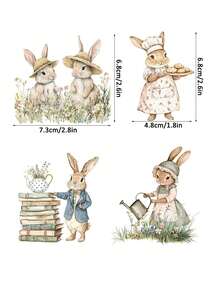 2张复古童话兔子复活节DIY UV DTF转印贴纸，适用于工艺品、手账、玻璃杯、咖啡杯、瓶子、花瓶、笔记本电脑、手机壳、贺卡贴纸、插画、剪贴簿、装饰转印贴纸、家居装饰，6.8厘米 - 彩色 - 查看 4