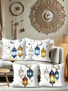 4pcs, Ramadan Pattern Soft Pillowcases, 17.72 X 17.72 Inches, Comfortable Matching, Practical And Beautiful, Unique And Exquisite Design, Machine Washable, With Zipper Closure, Suitable For Sofa, Car, Bedroom Decoration. - Royal Blue - View 4
