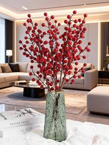 6 Stems/4 Stems/1 Stem 60cm Artificial Red Berry Branch, 6-Forked Red Berry Holly Branch, Imitation Burgundy Berry Picking. Suitable For Door Knocker Vases, Vase Flower Arrangements, Centerpiece Decorations, Holiday Home DIY, Wedding Decorations, New Year Decorations, And Can Also Be Given As A Gift. - Burgundy - View 6