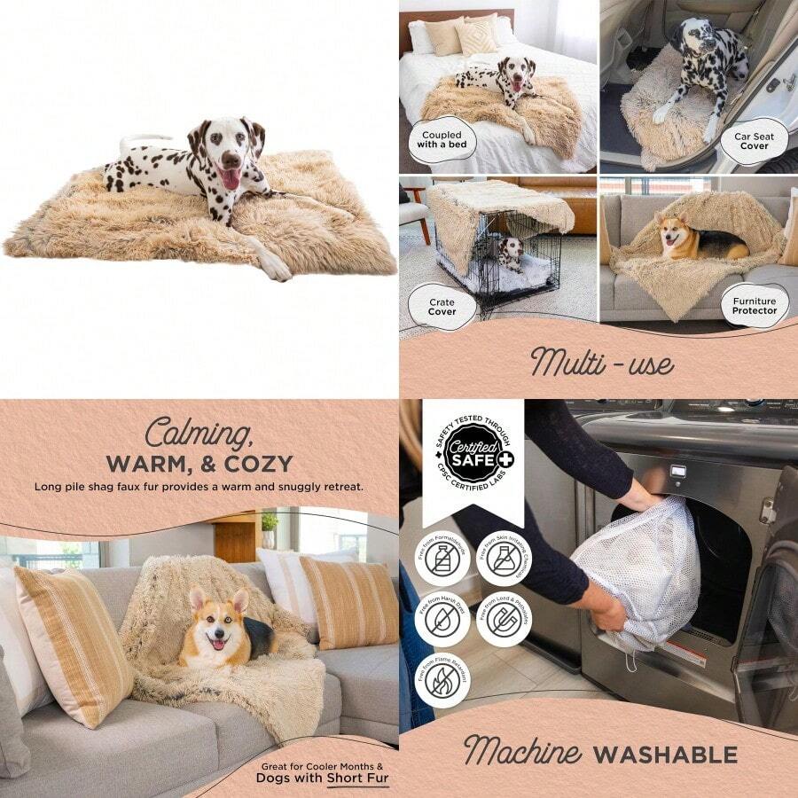 Best Friends By Sheri Calming Shag Dog Blanket Ultra Soft Faux Fur Pet Throw Anxiety-Relief Lightweight Warm Bed Cover For Dogs And Cats Machine Washable Taupe 30" X 40" # 1Sha - Nâu xám - Xem 1