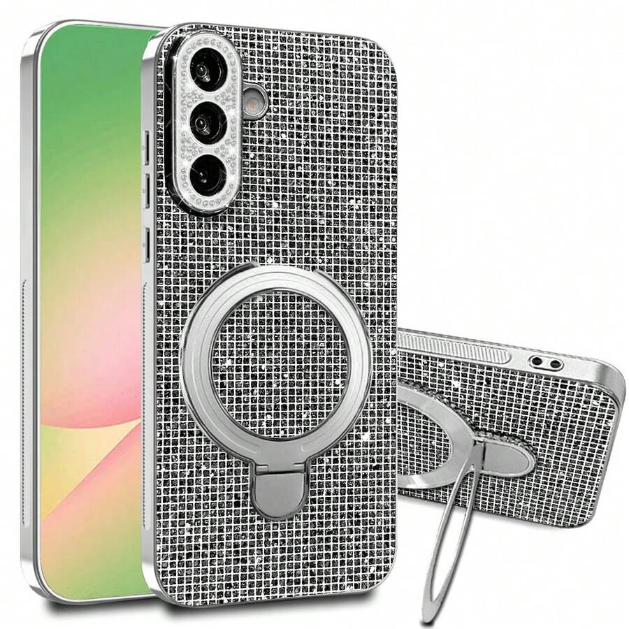 1pc Circular Foldable Hidden Stand Full Rhinestone Lens Flare Luxury Phone Case Compatible With IPhone 17 Pro Max/16 Pro Max/15 Pro Max/14 Pro Max/13 Pro Max, Galaxy S23 Ultra/S24 Ultra/S25 Ultra, Galaxy A17/A16/A15/A14/A24/A25/A26/A34/A35/A36/A53/A54/A55/A56