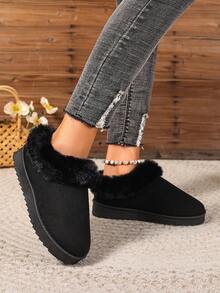 2025 Women's Snow Boots Slippers Thick Sole Boots Casual Shoes Thermal Lined Warm Slip-On Ankle Boots, Versatile - Black - View 7