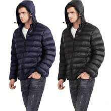 Lightweight Men's Puffer Jacket – Hooded Cotton-Padded Zipper Coat For Winter Cold Weather, Comfortable Travel Outerwear & Christmas Gift Option - 黑藍 - 查看 12