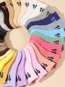 10 đôi tất dài đến bắp chân cho bé, màu kẹo ngọt, họa tiết nơ ngẫu nhiên, mềm mại, thoải mái, co giãn, thích hợp cho mùa xuân/thu. - Nhiều màu - Xem 3