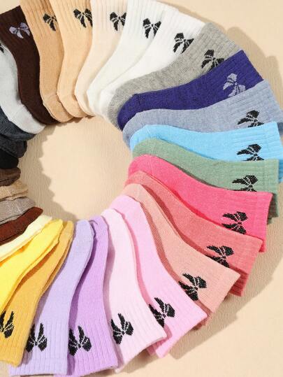 10双装婴儿糖果色随机蝴蝶结柔软舒适弹力中筒袜，春秋季