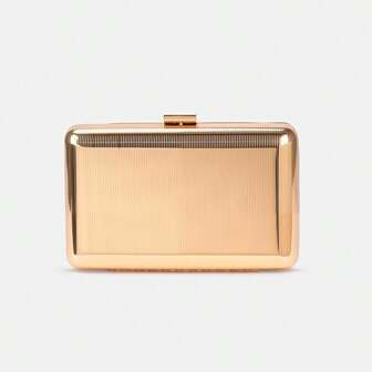 1个金色金属盒形手拿包，配有可拆卸金色链条，适合婚礼、派对、度假等场合作为礼物，也可作为手提包和单肩包使用。