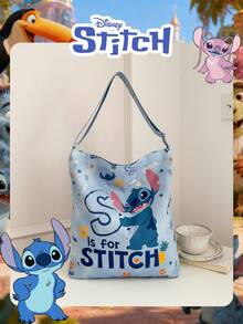 Disney 1个官方授权史迪奇图案手提袋，卡通印花休闲购物袋，可调节肩带，轻便手提包，适合女性/女孩/学生 - 秋冬季外出、购物的理想之选 - 彩色 - 查看 13