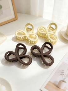 4pcs Women Plain Matte Criss-Cross 8-Shaped Hair Clips, Simple Elegant Chic Hairstyle Accessories For Thin Hair, Medium Size, 2 Beige 2 Dark Brown, Everyday Wear Elegant Claw Clips Casual Hair Claws - Multicolor - View 9