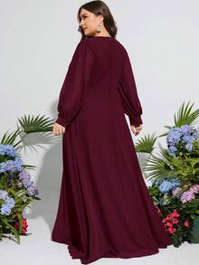 Plus Size Women Faux Pearl Embellished Long Formal Evening Gown Wedding Party Spring - Burgundy - View 3
