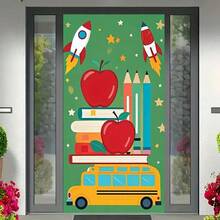 2D平面门牌，单件装，趣味校园主题，火箭、苹果和铅笔图案 - 鲜艳涤纶材质，适用于教室装饰、毕业典礼或返校庆祝活动，返校装饰 | 创意空间装饰，可爱学习用品 - 1PCS(一件) - 查看 5