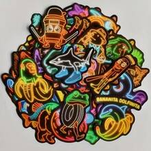 50张趣味霓虹风格抽象动物贴纸 Tung Tung Sahur 意大利脑残动物卡通贴花行李箱手机汽车DIY礼物 - 彩色 - 查看 2