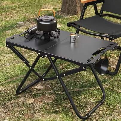 Mesa plegable portátil y ligera, mesa de parrilla multifuncional de acero al carbono para camping y picnic, equipo deportivo para exteriores